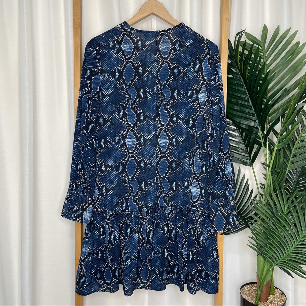 SOLD Zara Blue Snake Print V Neck Button Front Dress S - Picture 3 of 11